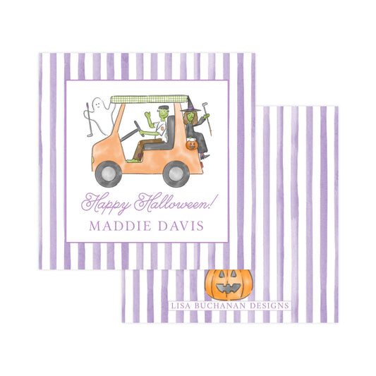 HALLOWEEN ORANGE & PURPLE GOLF CART | GIFT TAGS & STICKERS