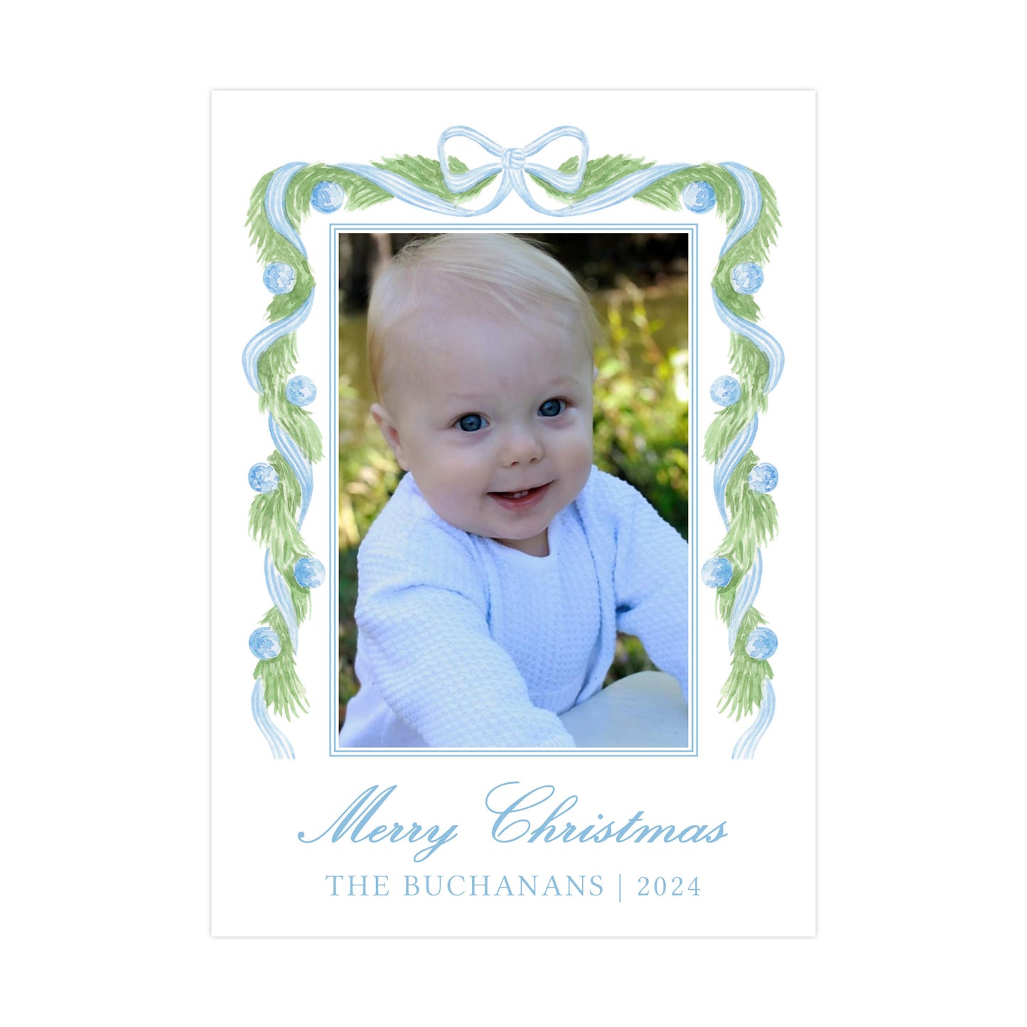 WATERCOLOR GREEN AND BLUE GARLAND | HOLIDAY PHOTO CARDS