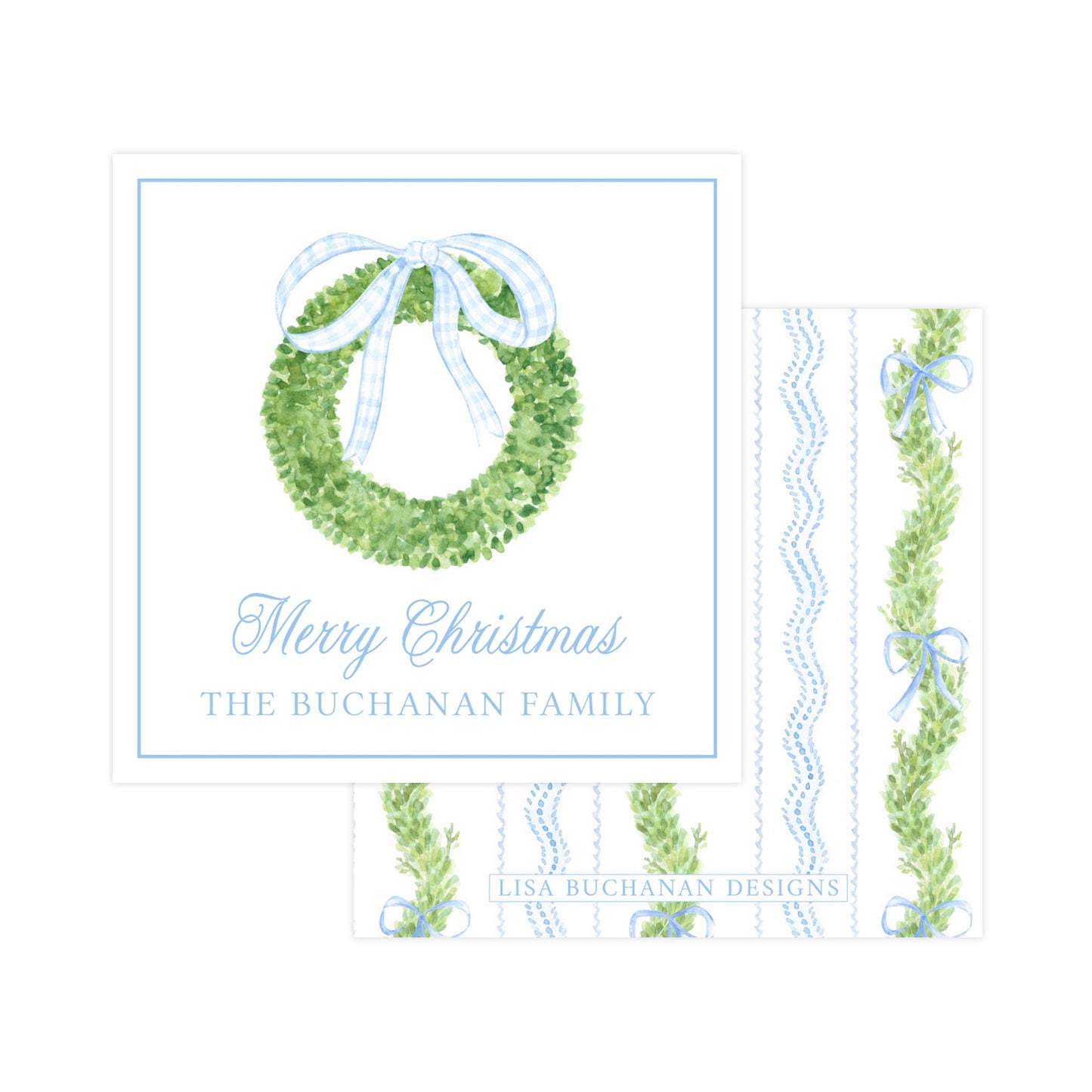 BLUE BOW & GARLAND WREATH | CHRISTMAS GIFT TAGS