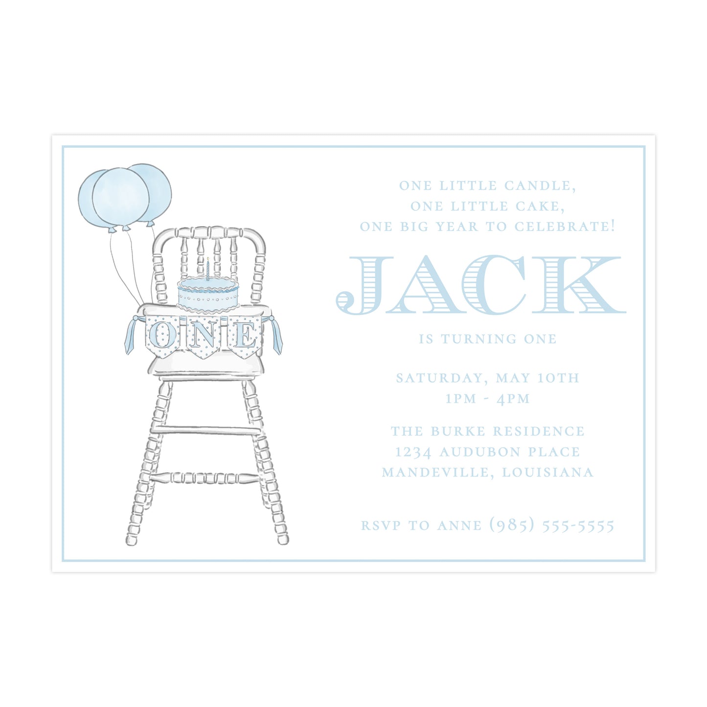 BLUE & WHITE HIGHCHAIR 1ST BIRTHDAY | INVITATION