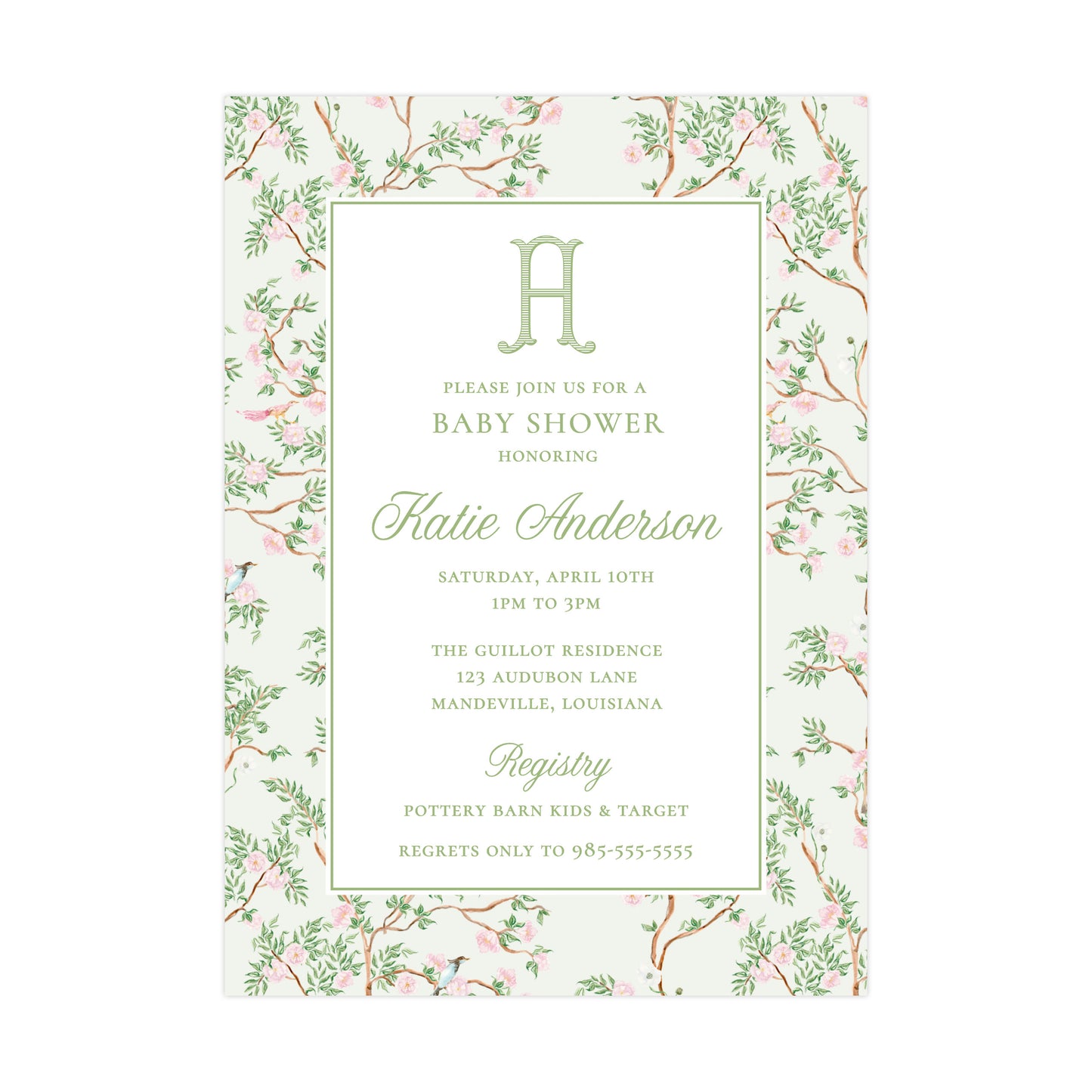 GREEN CHINOISERIE | BABY SHOWER INVITATION