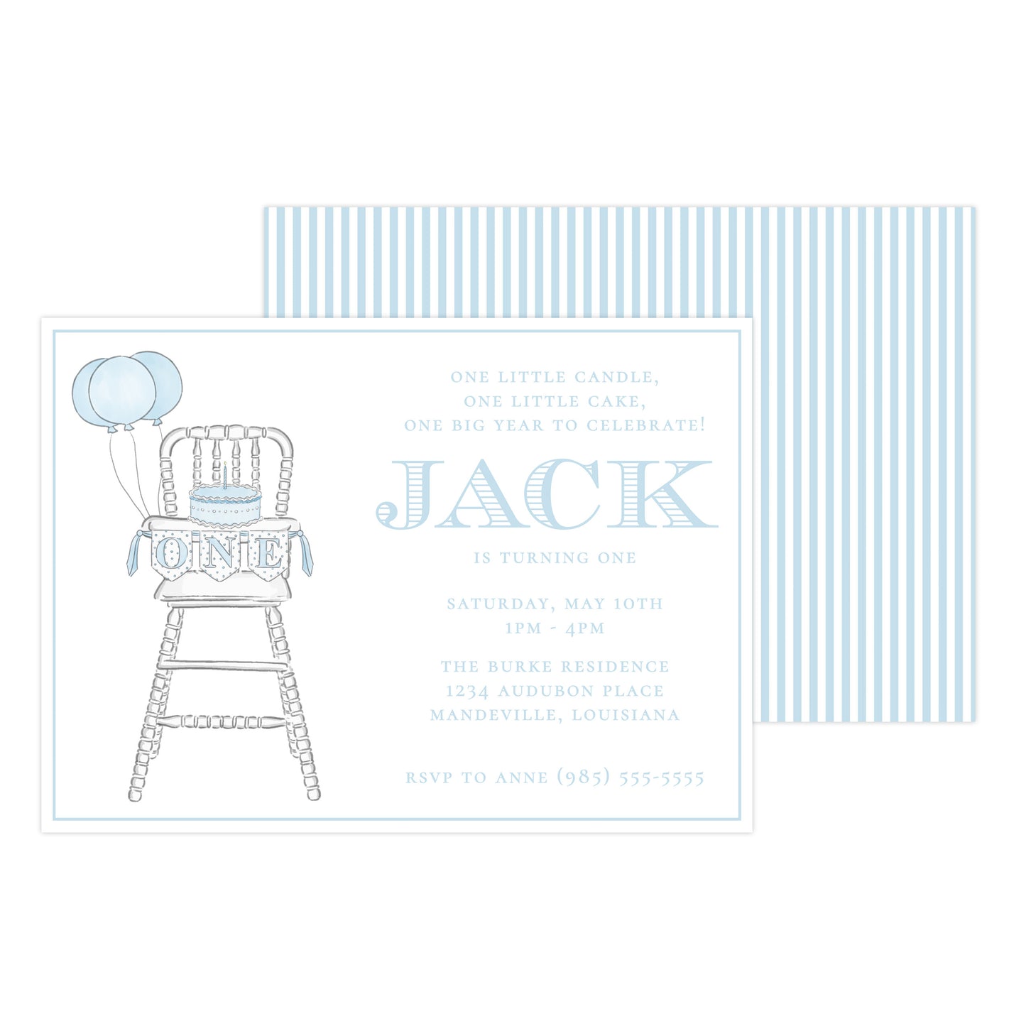 BLUE & WHITE HIGHCHAIR 1ST BIRTHDAY | INVITATION