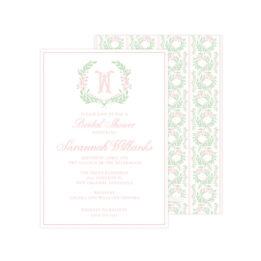 PINK & GREEN FLORAL WREATH | BRIDAL SHOWER INVITATIONS