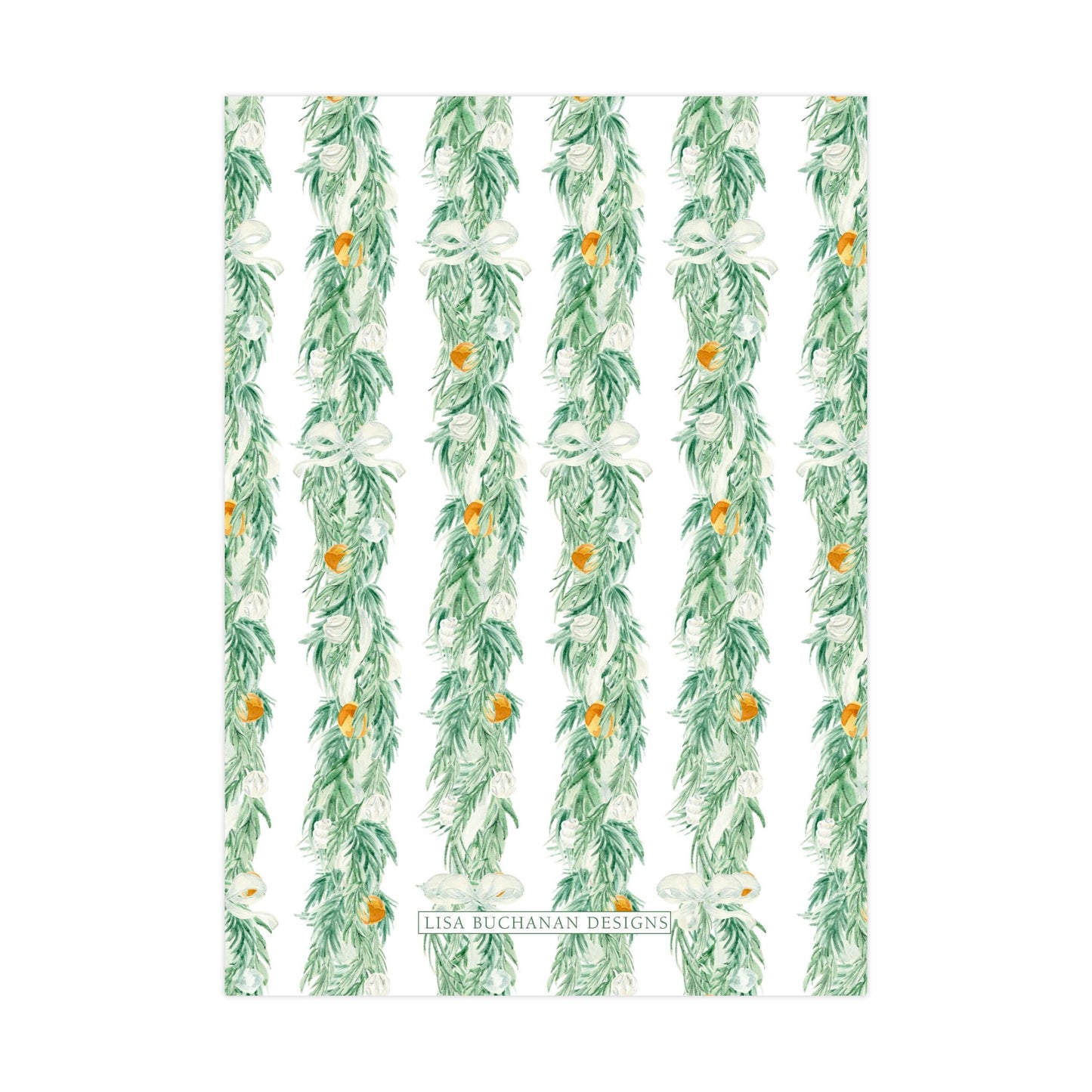 a repeating pattern of green leaves and orange flowers, creating a visually appealing and harmonious design.