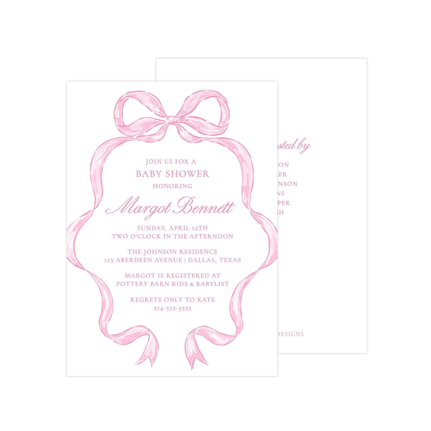BIG PINK BOW FRAME | BABY SHOWER INVITATION