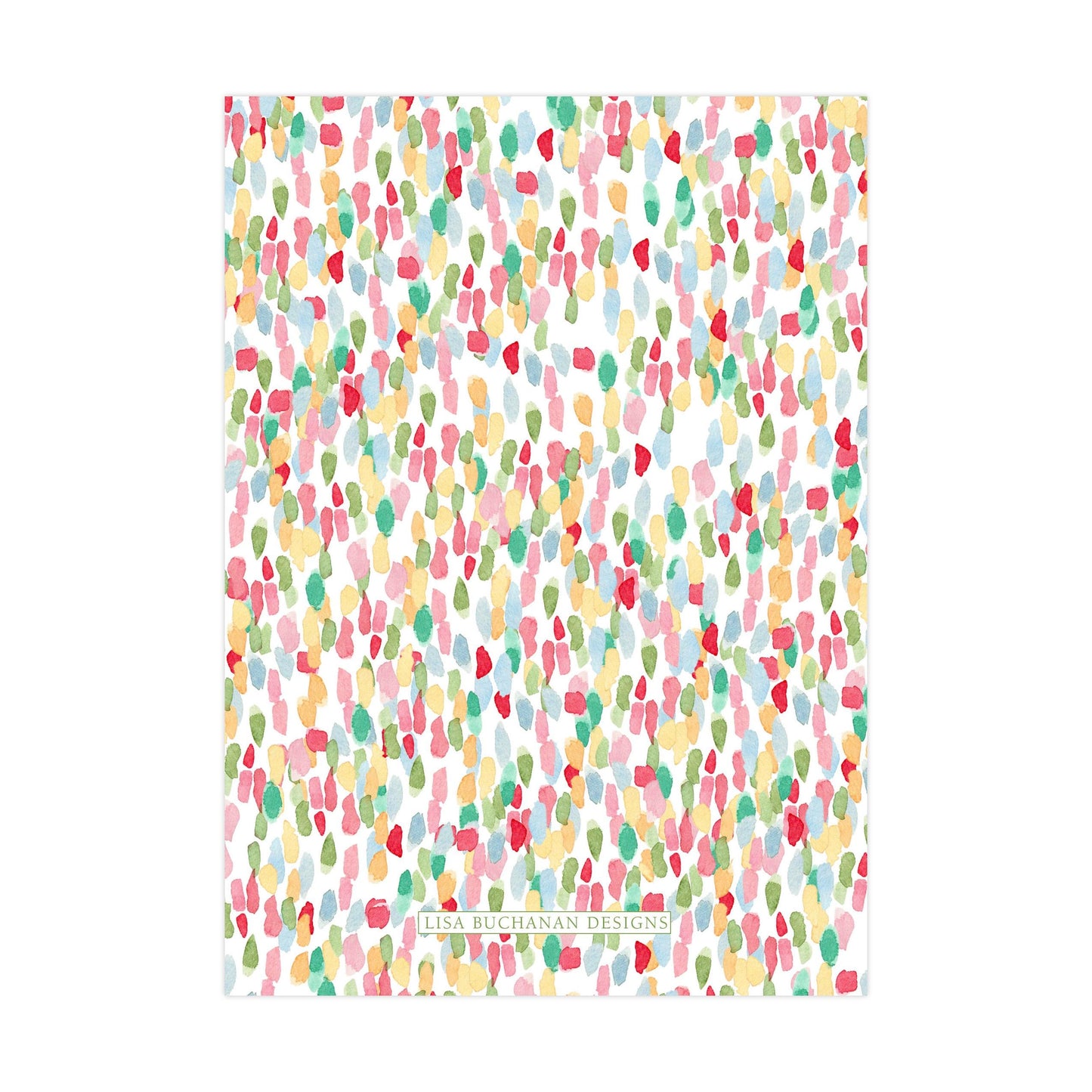 The image is a vibrant and colorful abstract pattern composed of various shades of green, pink, yellow, and red dots, creating a lively and dynamic visual effect.