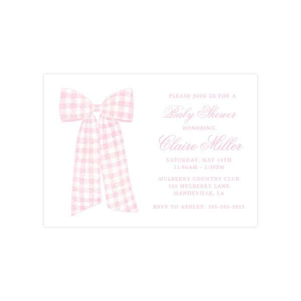 PINK GINGHAM BOW | BABY SHOWER INVITATION