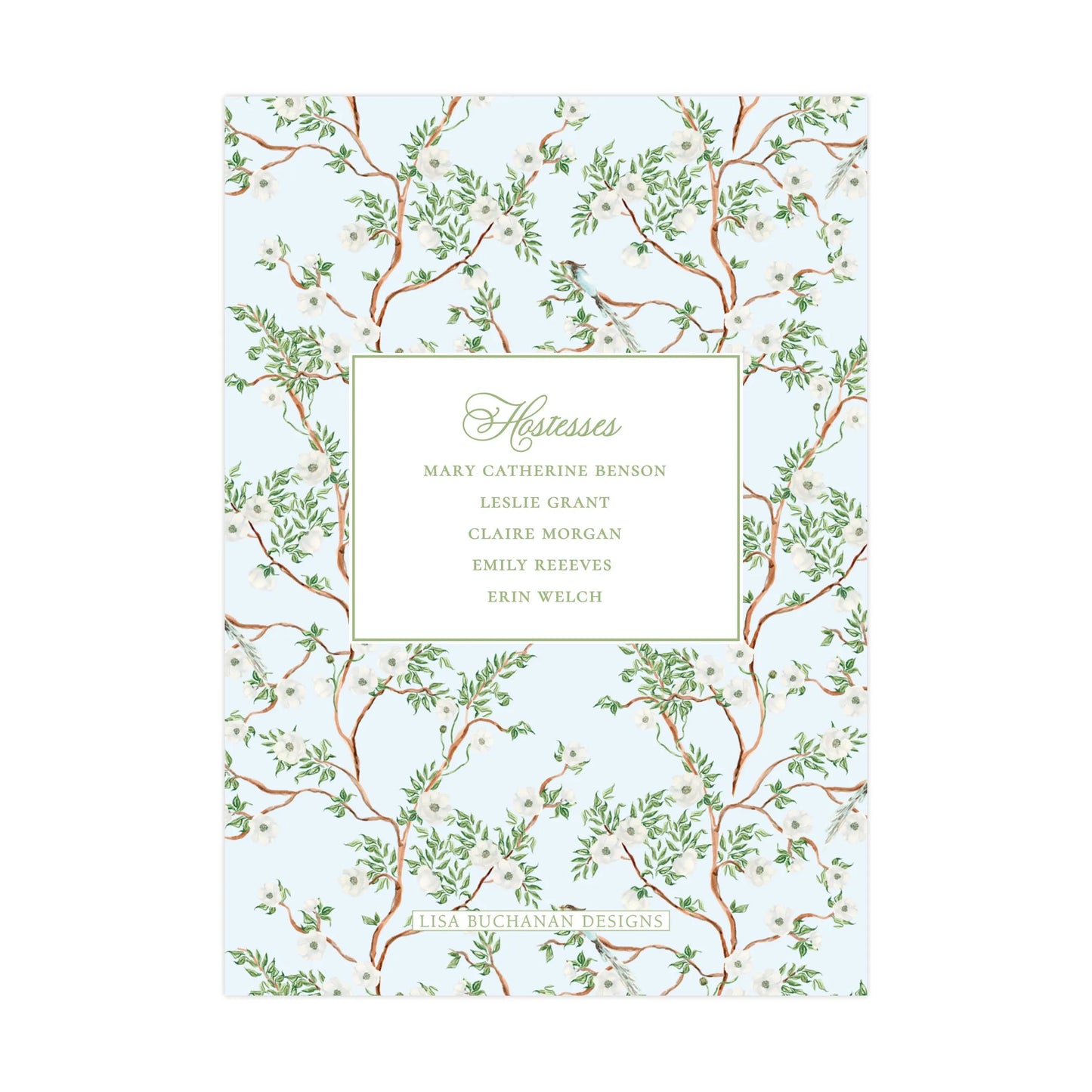 BLUE CHINOISERIE WITH ALL WHITE FLOWERS | BABY SHOWER INVITATION