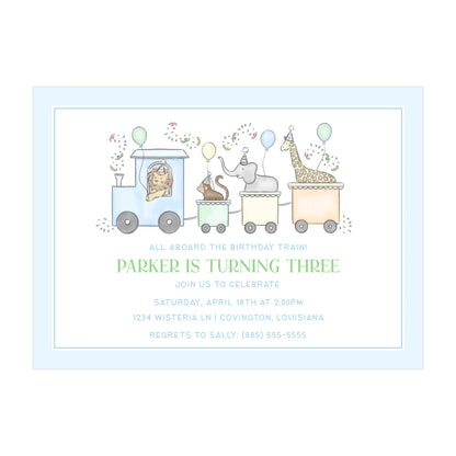 PARTY TRAIN BIRTHDAY ANIMALS (BLUE) | INVITATIONS