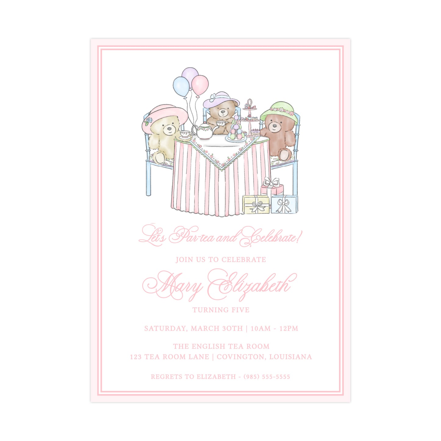 TEDDY BEAR TEA PARTY (PINK) | INVITATIONS