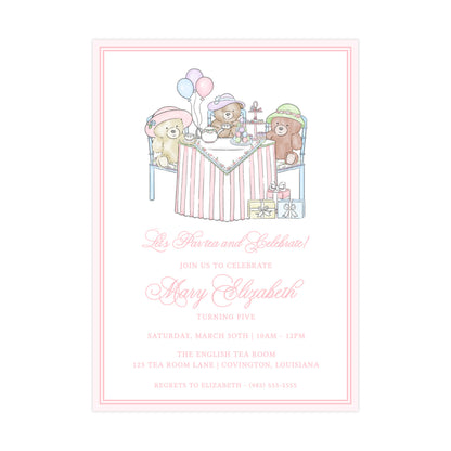 TEDDY BEAR TEA PARTY (PINK) | INVITATIONS