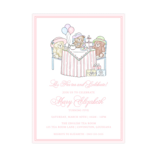 TEDDY BEAR TEA PARTY (PINK) | INVITATIONS