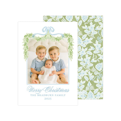 A family photo of two young boys and a baby, with a decorative border and text that reads &quot;Merry Christmas THE BRADBURN FAMILY 2015&quot;.