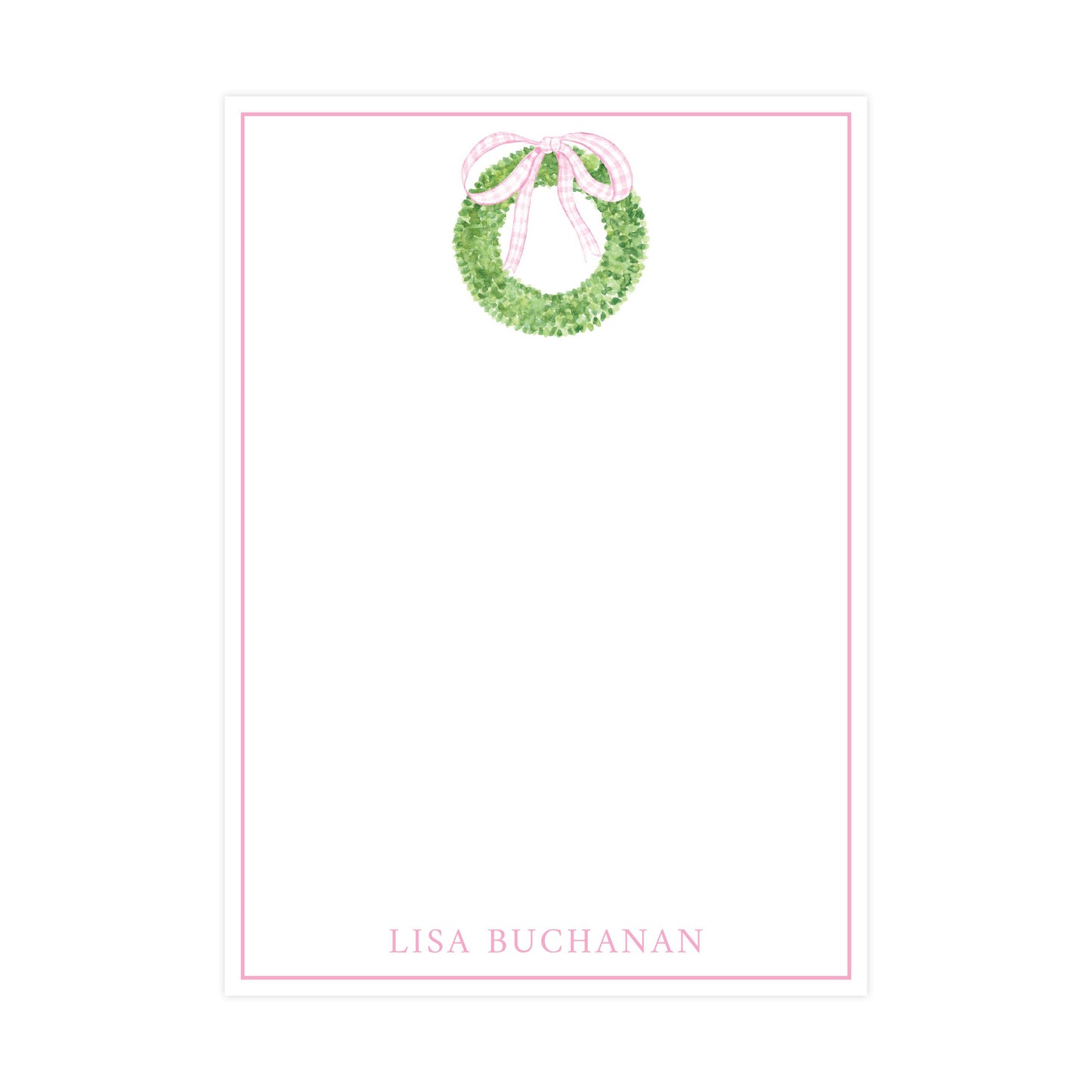 PINK GINGHAM BOXWOOD WREATH | 5" X 7" NOTEPAD