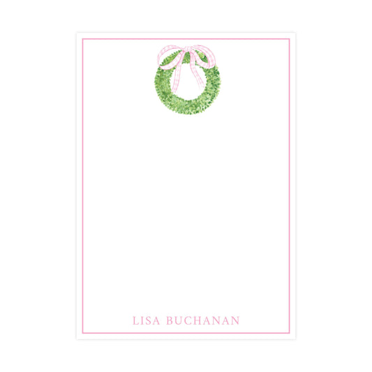 PINK GINGHAM BOXWOOD WREATH | 5" X 7" NOTEPAD