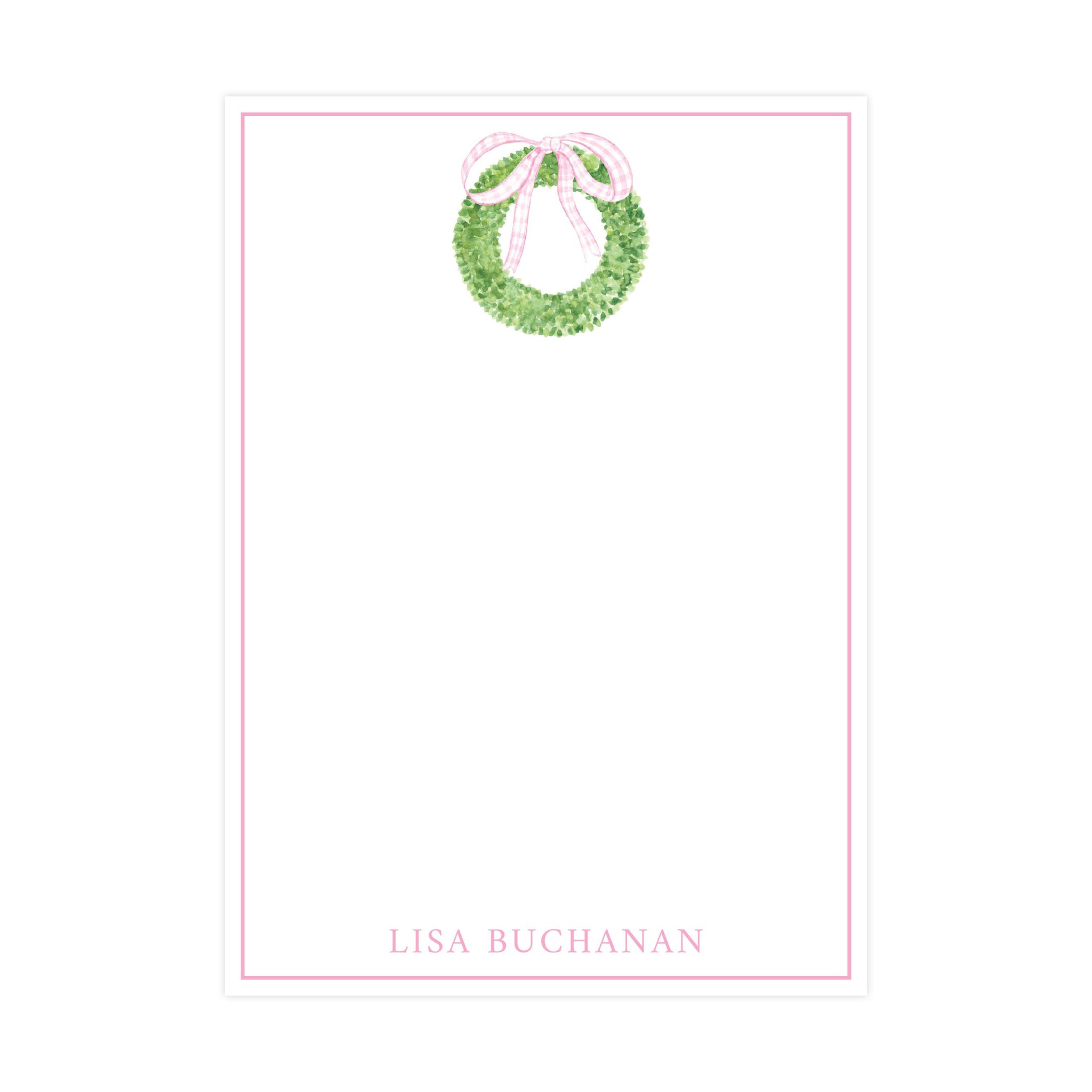 PINK GINGHAM BOXWOOD WREATH | 5" X 7" NOTEPAD