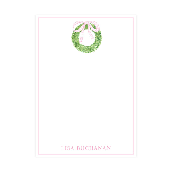 PINK GINGHAM BOXWOOD WREATH | 5" X 7" NOTEPAD