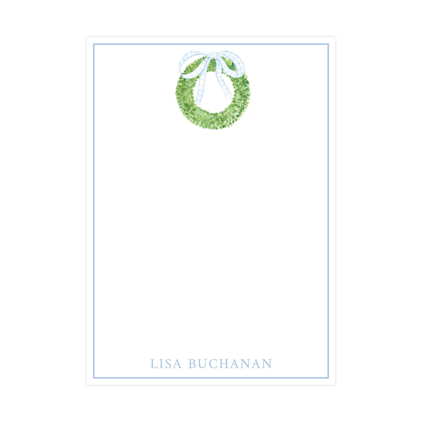 BLUE GINGHAM BOXWOOD WREATH | 5" X 7" NOTEPAD