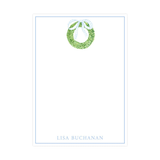 BLUE GINGHAM BOXWOOD WREATH | 5" X 7" NOTEPAD