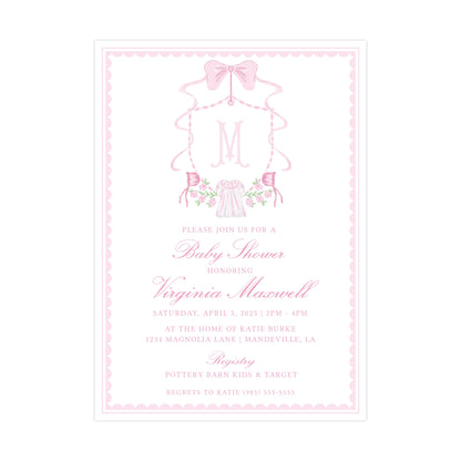 PINK HEIRLOOM CREST | BABY SHOWER INVITATION