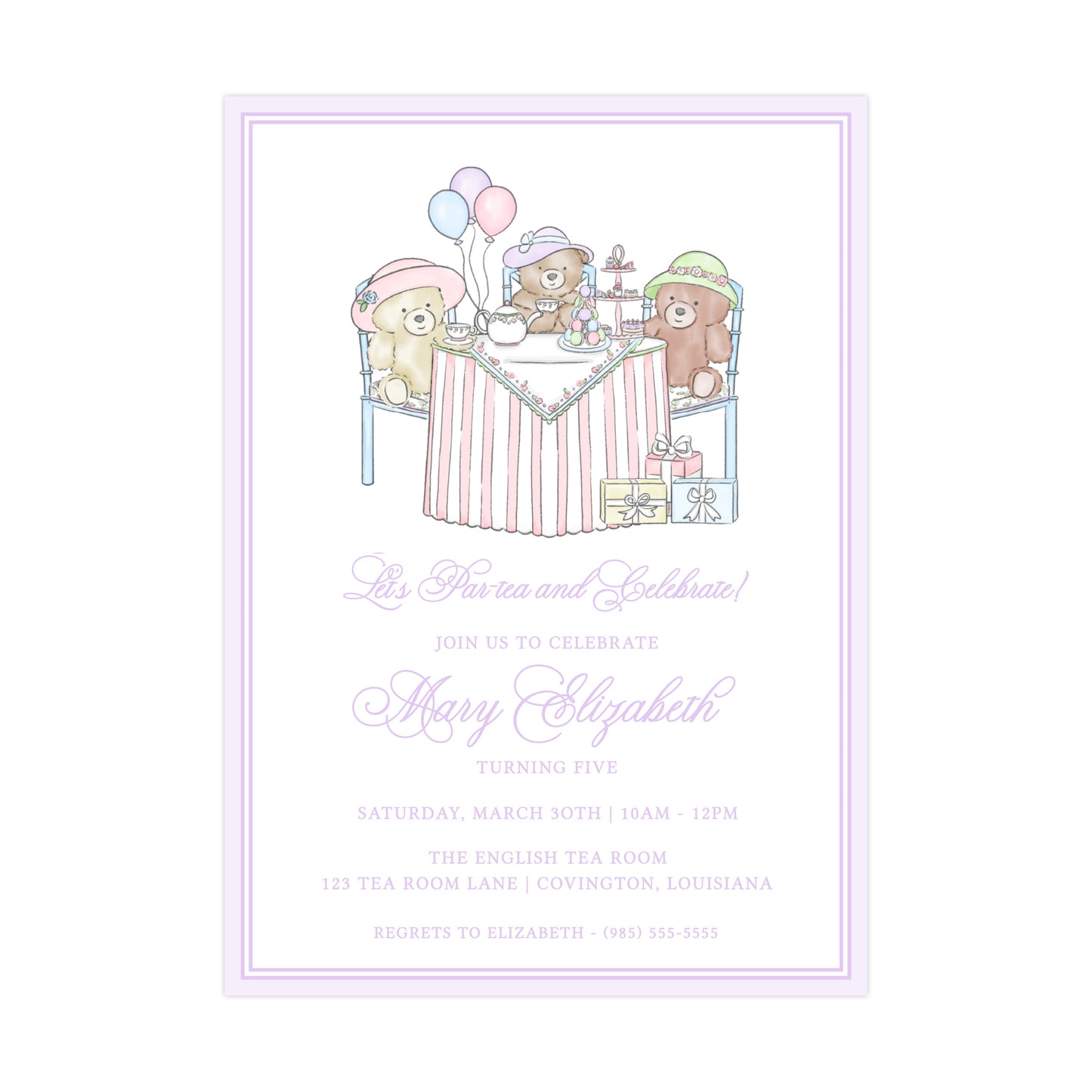 TEDDY BEAR TEA PARTY (PURPLE) | INVITATIONS