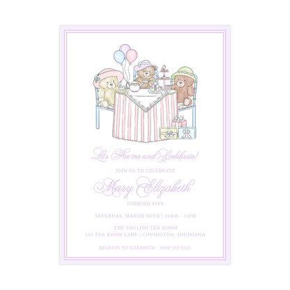 TEDDY BEAR TEA PARTY (PURPLE) | INVITATIONS