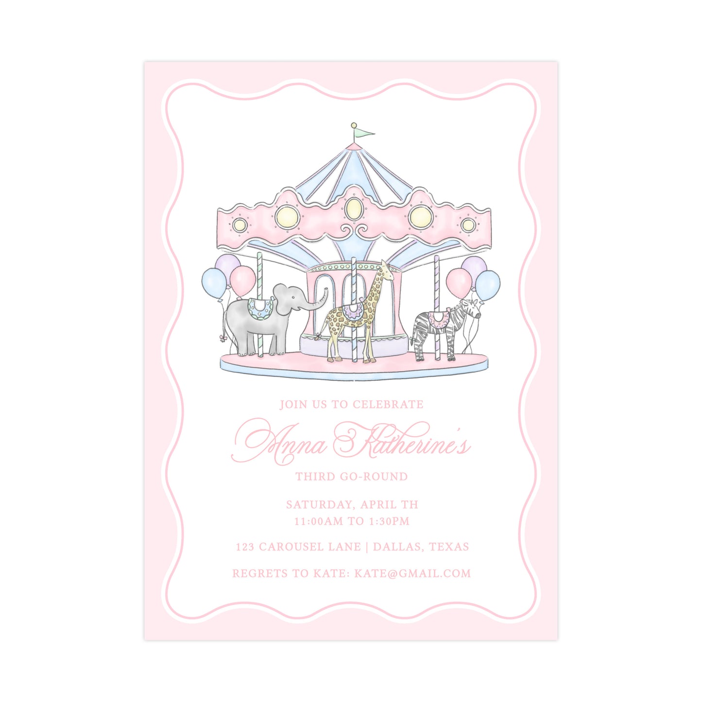 CAROUSEL BIRTHDAY (PINK) | INVITATIONS