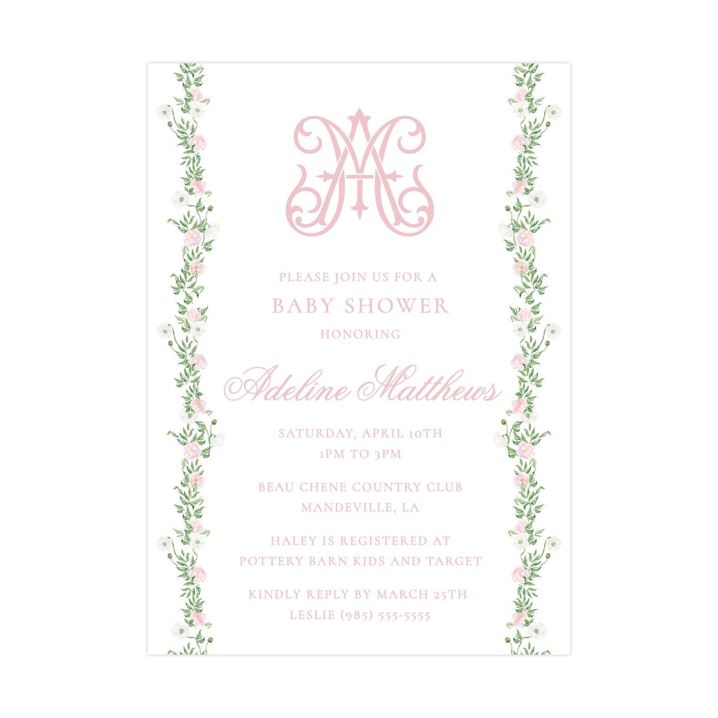 CHINOISERIE GARLAND - GREEN BACK | BABY SHOWER INVITATION