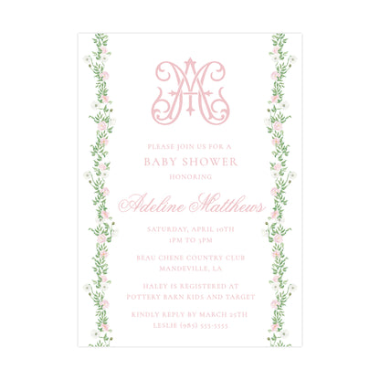 CHINOISERIE VINES (GREEN BACK) | BABY SHOWER INVITATION