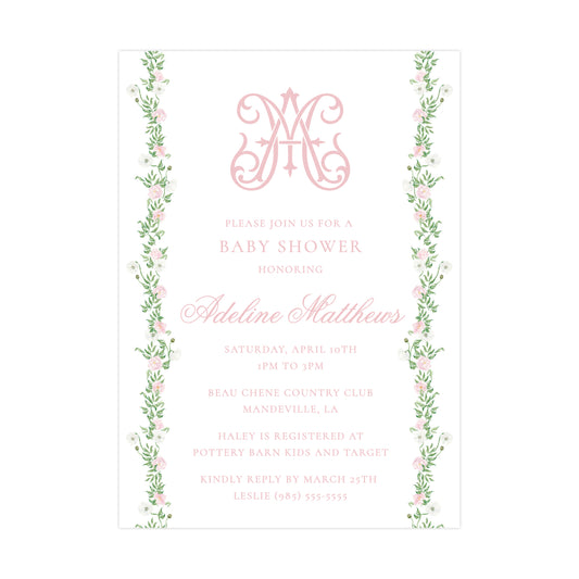 CHINOISERIE GARLAND - GREEN BACK | BABY SHOWER INVITATION