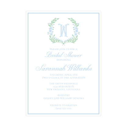 BLUE & GREEN FLORAL WREATH | BRIDAL SHOWER INVITATIONS