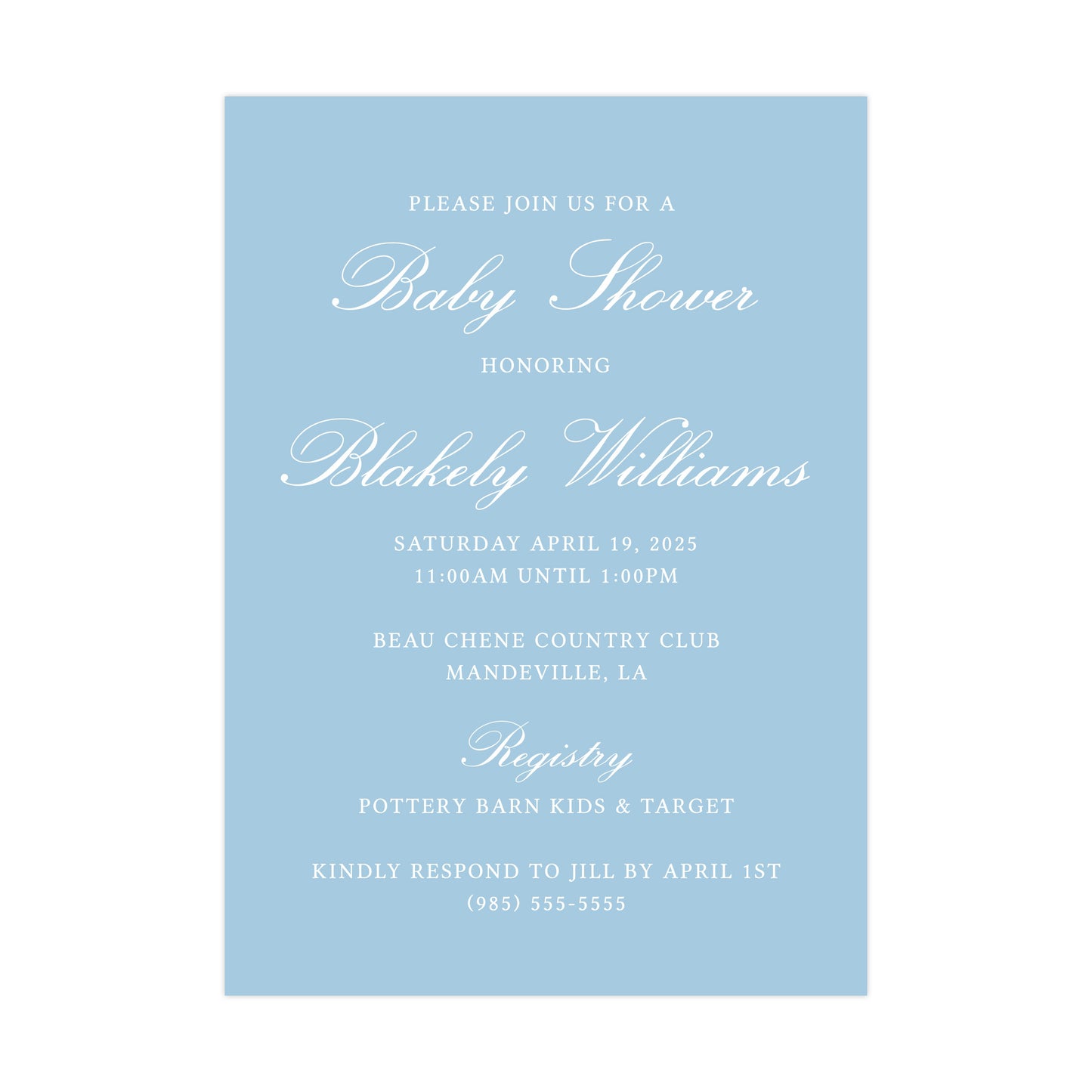 SOLID BLUE | BABY SHOWER INVITATION