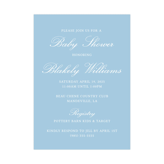 SOLID BLUE | BABY SHOWER INVITATION