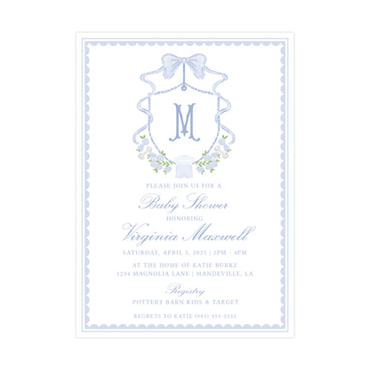 BLUE HEIRLOOM CREST | BABY SHOWER INVITATION