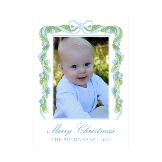 WATERCOLOR GREEN AND BLUE GARLAND | HOLIDAY PHOTO CARDS