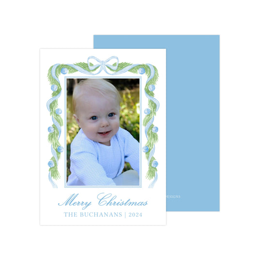WATERCOLOR GREEN AND BLUE GARLAND | HOLIDAY PHOTO CARDS