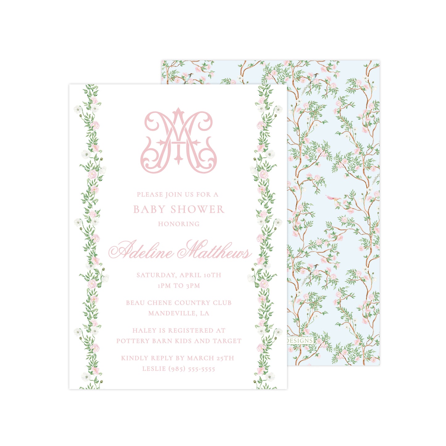 CHINOISERIE VINES (BLUE BACK) | BABY SHOWER INVITATION