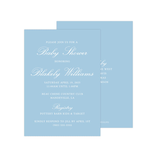 SOLID BLUE | BABY SHOWER INVITATION