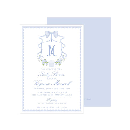 BLUE HEIRLOOM CREST | BABY SHOWER INVITATION