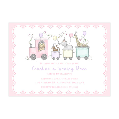 PARTY TRAIN BIRTHDAY ANIMALS (PINK) | INVITATIONS