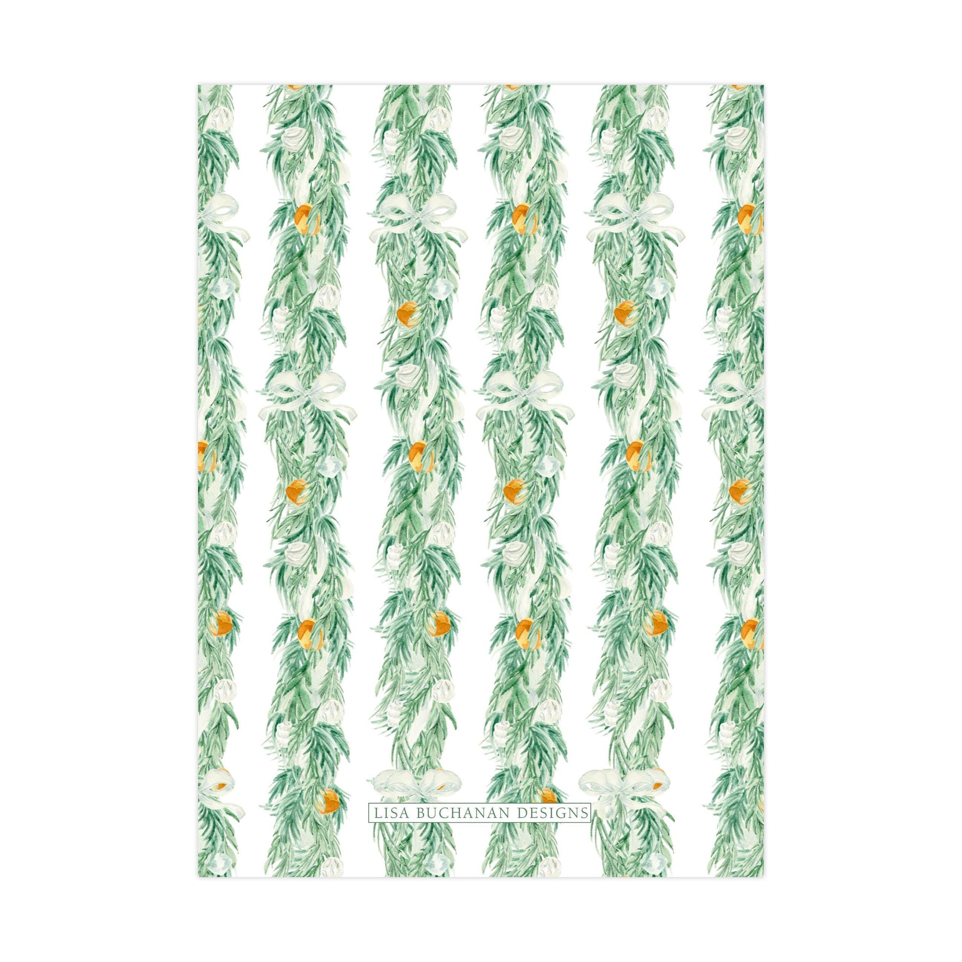 a repeating pattern of green leaves and orange flowers, creating a visually appealing and harmonious design.