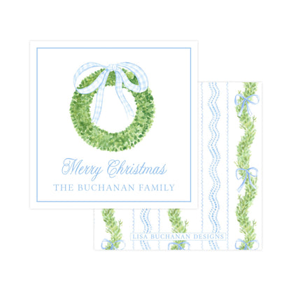 BLUE BOW & GARLAND WREATH | CHRISTMAS GIFT TAGS
