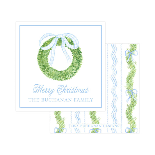 BLUE BOW & GARLAND WREATH | CHRISTMAS GIFT TAGS