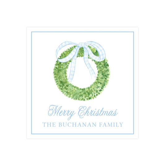 BLUE BOW & GARLAND WREATH | CHRISTMAS GIFT TAGS