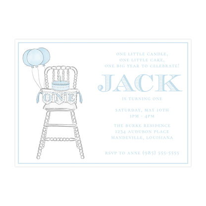 BLUE "ONE" HIGHCHAIR | INVITATIONS