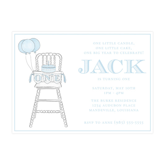 BLUE & WHITE HIGHCHAIR 1ST BIRTHDAY | INVITATION
