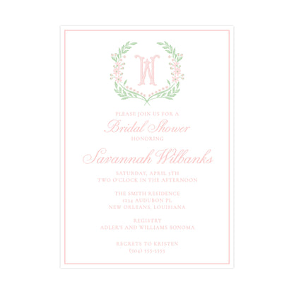 PINK & GREEN FLORAL WREATH | BRIDAL SHOWER INVITATIONS