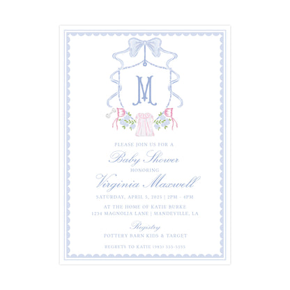 BLUE AND PINK HEIRLOOM CREST | BABY SHOWER INVITATION