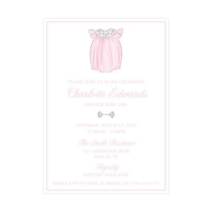 PINK SMOCKED BUBBLE | IBABY SHOWER INVITATION