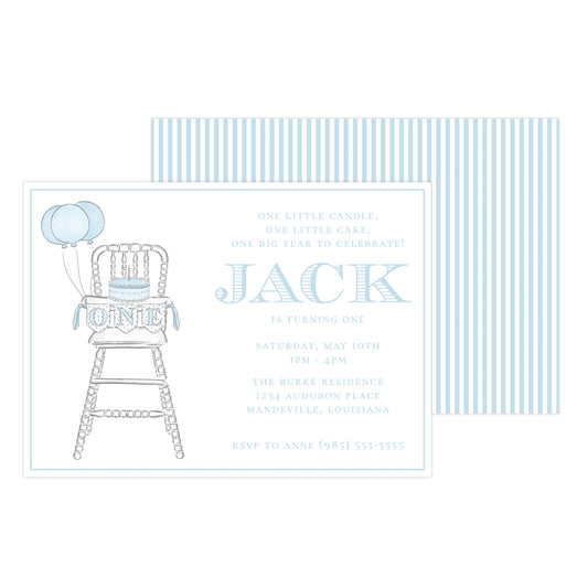 BLUE & WHITE HIGHCHAIR 1ST BIRTHDAY | INVITATION